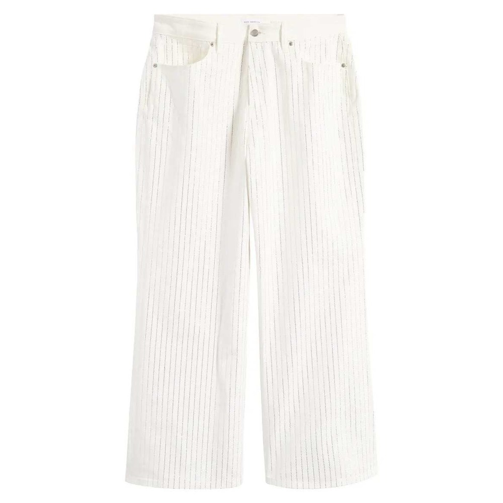 NWT Good American Good Ease Rhinestone Pinstripe Wide Leg Jeans Womens 4 White